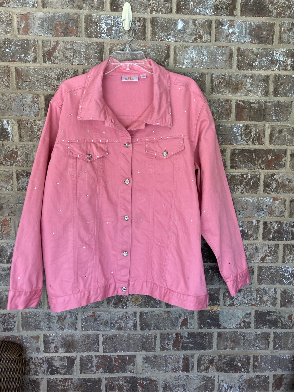 Quacker Factory Pink Bling Denim Jacket Size 1X Plus